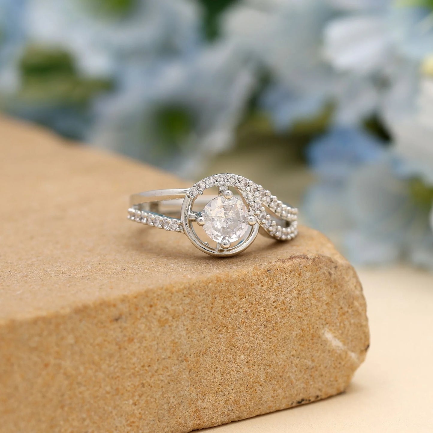 Silver Color American Diamond Ring Designed With Classic Brilliance For Modern Elegance