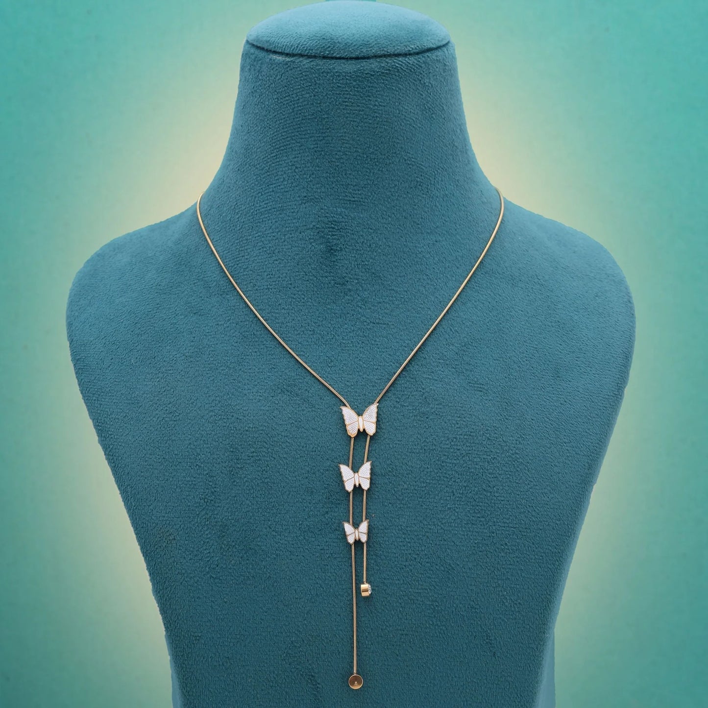 White Color Butterfly Design Stainless Steel Anti Tarnish Necklace Crafted For Graceful Styling