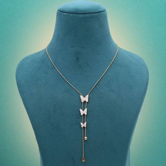 White Color Butterfly Design Stainless Steel Anti Tarnish Necklace Crafted For Graceful Styling