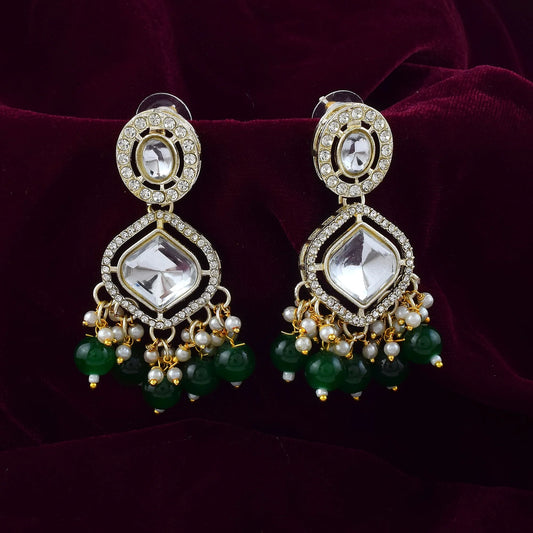 Elegant Green Color Kundan Earrings Designed with Authentic Traditional Handcrafted Enamel Work