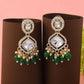Elegant Green Color Kundan Earrings Designed with Authentic Traditional Handcrafted Enamel Work