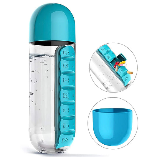 Pill Vitamin Bottle Water Bottle Multi Functional Use For Traveling Outdoor Use Water Bottle Travelling Kit Summer Special Bottle (600 Ml Mix Color )