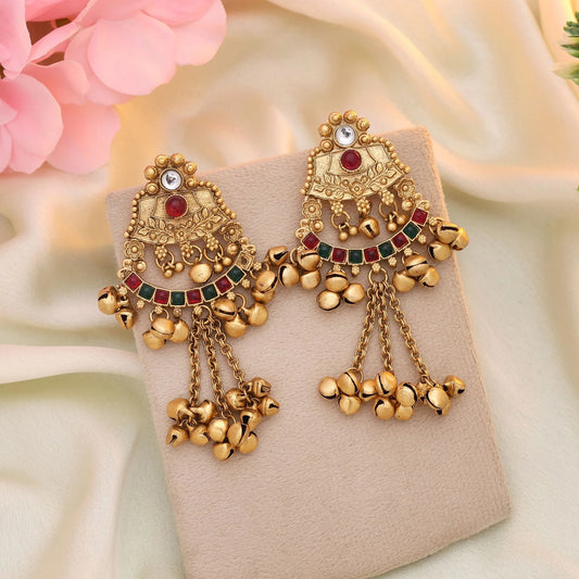 Rani & Green Color Matte Gold Earrings Ideal For Bridal Trousseau And Celebrations